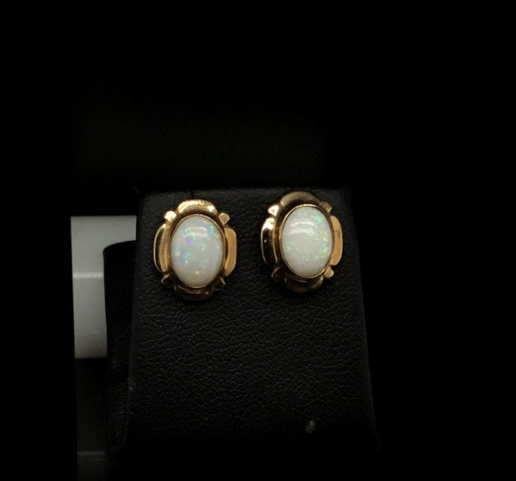 Sapphire and Opal Earrings Cluster Stud Solid 9 Carat Yellow Gold Studs 