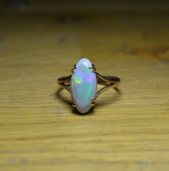 Antique 9ct Gold Black Opal Ring, Australian Opal