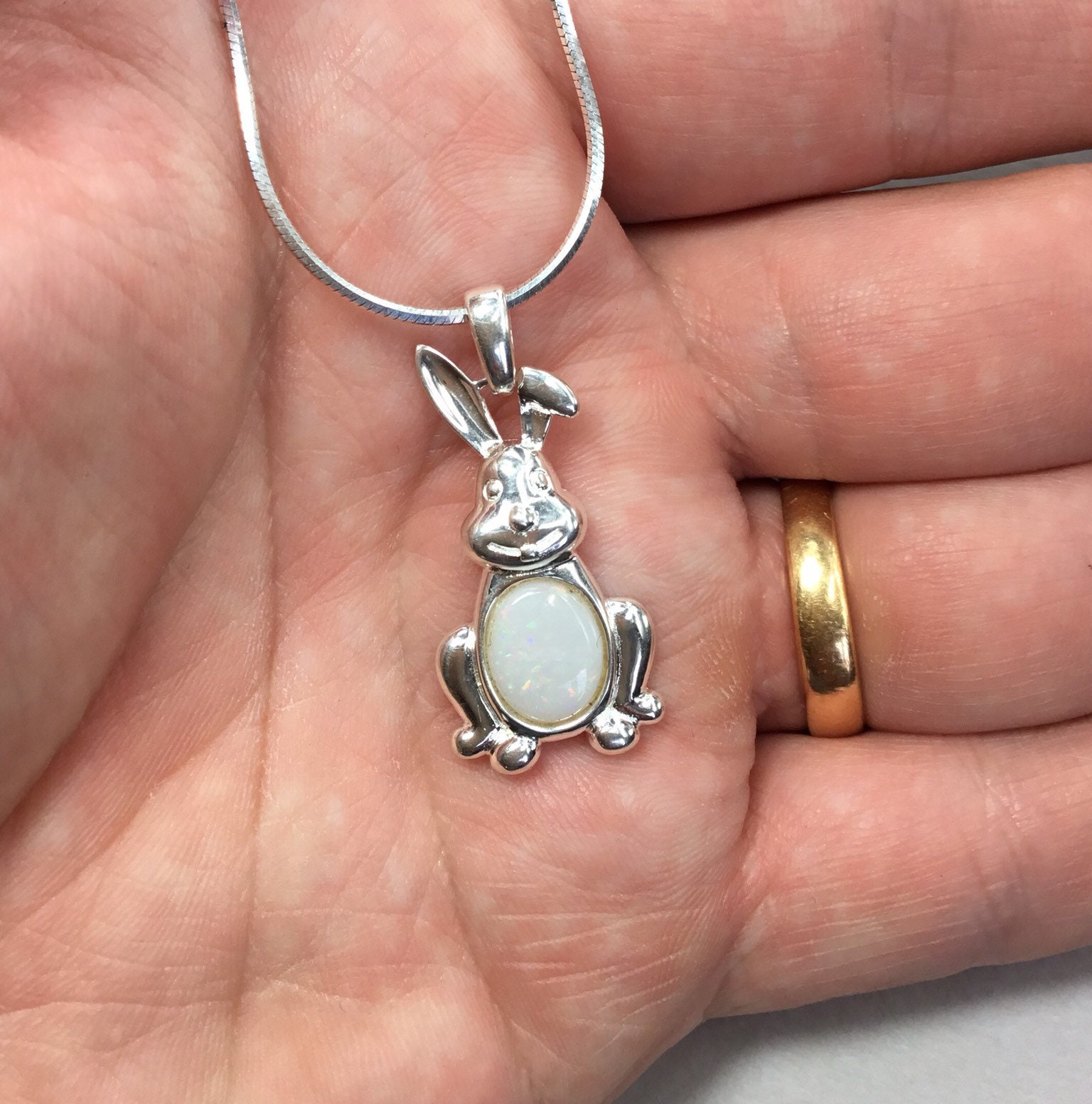 Sterling Silver Opal Rabbit Pendant, Opal Rabbit