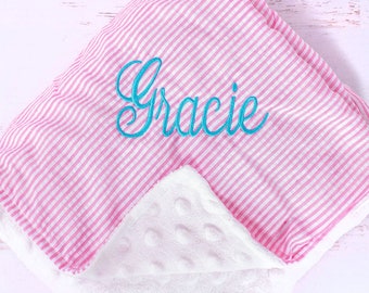 Personalized Baby Blankets | Monogrammed Seersucker Baby Blanket | Custom Baby Blanket | Personalized Baby Gifts | Baby Girl Gift