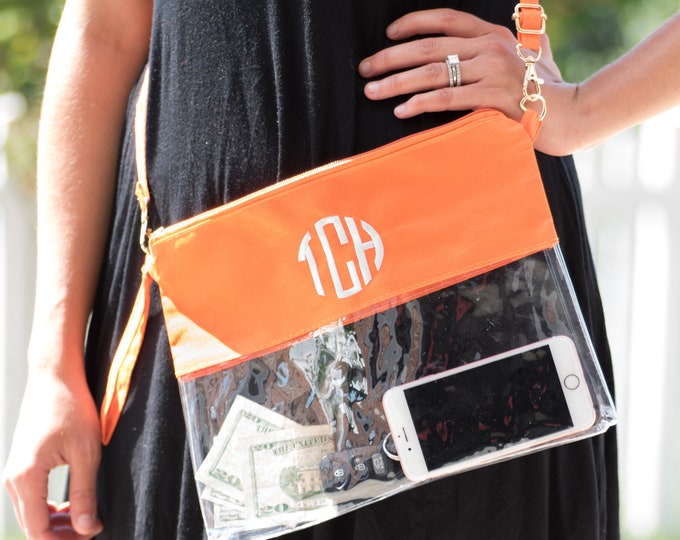 Monogrammed Clear Stadium Bags, Personalized Graduation Gift, Team Color Game Day Bag, Clear Game Day Bag, Concert Bag, Clear Crossbody Bag
