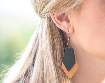 Real Leather Earrings | 100% of Purchase Donated | Genuine Leather Earrings | Black Leather Earrings | Brown Leather Earrings