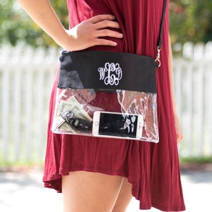 Monogrammed Clear Stadium Bags, College Football Bag, Personalized Graduation Gift, Clear Game Day Bag, Concert Bag, Clear Crossbody Bag