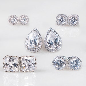 CZ Stud Earrings, Girls Earrings, Stocking Stuffer, Cubic Zirconia Stud Earrings, Girls Earrings| Bridesmaid Earrings, Silver Earrings