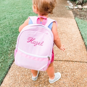 Sacs à dos personnalisés pour bébé, sacs à dos à monogramme pour tout-petit, sac à dos en seersucker, cartable préscolaire, cadeaux personnalisés pour bébé fille