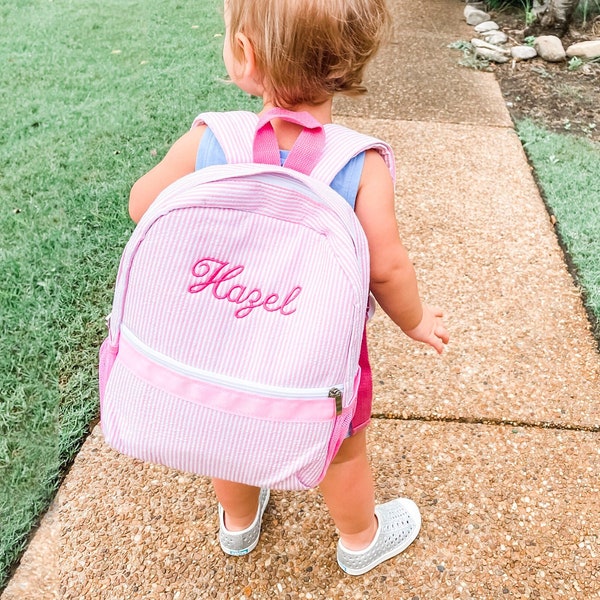 Personalized Baby Backpacks | Monogrammed Toddler Backpacks | Seersucker Backpack | Preschool Book Bag | Personalized Baby Girl Gifts
