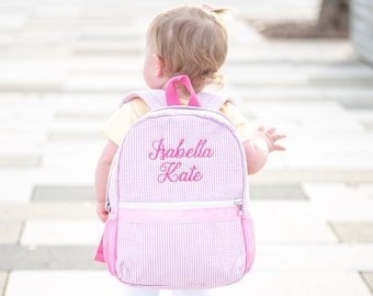 Monogram Seersucker-ryggsäck för småbarn, personlig babypresent