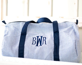 Personalized Baby Duffle Bag | Monogram Seersucker Baby Bag | Monogrammed Baby Gifts for Boys | Kids Duffel Bag | Monogram Baby Travel Bag