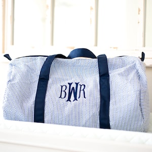 Personalized Baby Duffle Bag | Monogram Seersucker Baby Bag | Monogrammed Baby Gifts for Boys | Kids Duffel Bag | Monogram Baby Travel Bag
