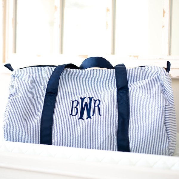 Personalized Baby Duffle Bag | Monogram Seersucker Baby Bag | Monogrammed Baby Gifts for Boys | Kids Duffel Bag | Monogram Baby Travel Bag