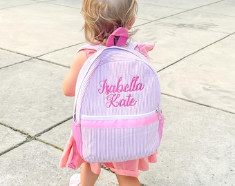 Monogram Seersucker-ryggsäck för småbarn, personlig babypresent