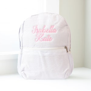 Sacs à dos personnalisés pour bébé, sacs à dos à monogramme pour tout-petit, sac à dos en seersucker, cartable préscolaire, cadeaux personnalisés pour bébé