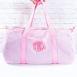 Personalized Baby Duffle Bag | Monogram Seersucker Baby Bag | Monogrammed Baby Gifts for Girls | Kids Duffel Bag | Monogram Baby Travel Bag