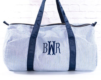 Personalized Baby Duffle Bag | Monogram Seersucker Baby Bag | Monogrammed Baby Gifts for Boys | Kids Duffel Bag | Monogram Baby Travel Bag