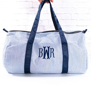 Personalized Baby Duffle Bag Monogram Seersucker Baby Bag Monogrammed Baby Gifts for Boys Kids Duffel Bag Monogram Baby Travel Bag image 1