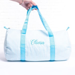 Personalized Baby Duffle Bag, Monogram Seersucker Baby Bag, Monogrammed Baby Gifts for Boys, Kids Duffel Bag, Monogram Baby Travel Bag