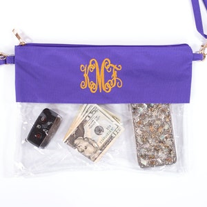Monogrammed Clear Stadium Bags, Personalized Graduation Gift, Team Color Game Day Bag, Clear Game Day Bag, Concert Bag, Clear Crossbody Bag