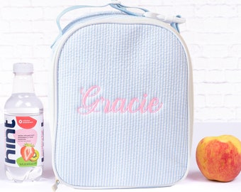 Bolsas de almuerzo personalizadas para niños, bolsa térmica, bolsa de almuerzo de seersucker, bolsa de almuerzo infantil con monograma, lonchera, bolsa de almuerzo para mujeres