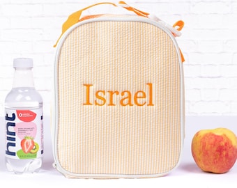 Bolsas de almuerzo personalizadas para niños, bolsa térmica, bolsa de almuerzo de seersucker, bolsa de almuerzo infantil con monograma, lonchera, bolsa de almuerzo para mujeres
