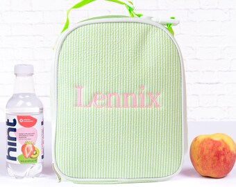 Bolsas de almuerzo personalizadas para niños, bolsa térmica, bolsa de almuerzo de seersucker, bolsa de almuerzo infantil con monograma, lonchera, bolsa de almuerzo para mujeres