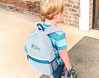 Personalized Baby Backpacks | Monogrammed Toddler Backpacks | Seersucker Backpack | Preschool Book Bag | Personalized Baby Gifts