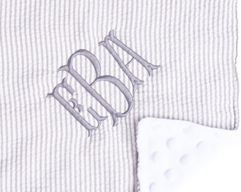 Personalisierte Babydecke, Monogramm Seersucker Babydecke, Benutzerdefinierte Babydecke, personalisierte Babygeschenke, Baby Junge / Mädchen