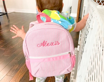 Personalized Baby Backpacks | Monogrammed Toddler Backpacks | Seersucker Backpack | Preschool Book Bag | Personalized Baby Girl Gifts