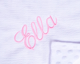Monogrammed Seersucker Baby Blanket, Embroidered Minky Fabric