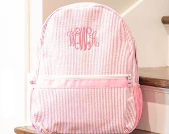 Sac à dos personnalisé en seersucker pour enfants, cartable à monogramme