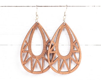 Wood Earrings | Wooden Earrings | Wood Dangle Earrings | Boho Earrings | Wood Statement Earrings | Wood Geometric Earrings | Fun Earring