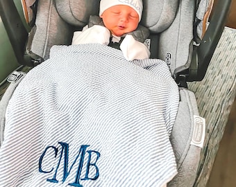 Personalized Baby Blankets | Monogrammed Seersucker Baby Blanket | Custom Baby Blanket | Personalized Baby Gifts | Baby Boy/Girl