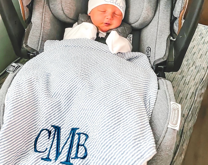 Personalized Baby Blankets, Monogrammed Seersucker Baby Blanket, Custom Baby Blanket, Personalized Baby Gifts, Baby Boy/Girl