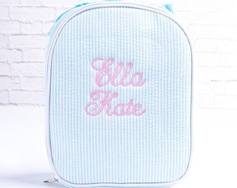 Gepersonaliseerde seersucker-lunchtas, geïsoleerde lunchbox met monogram