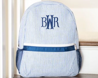 Monogrammed Seersucker Kids Backpack, Personalized School Bag