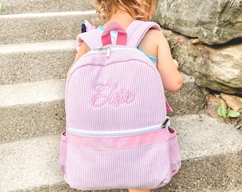 Monogram Seersucker-ryggsäck för småbarn, personlig babypresent