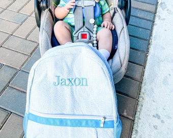Sac à dos personnalisé en seersucker pour enfants, sac à langer à monogramme