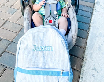 Personalized Kids Backpack | Monogrammed Backpack | Seersucker Diaper Bag | Personalized Gifts for Kids | Boys School Bag | Boys Book Bag