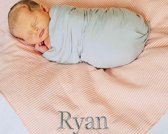 Personalized Baby Blankets | Monogrammed Seersucker Baby Blanket | Custom Baby Blanket | Personalized Baby Gifts | Baby Boy Gift Girl Gift