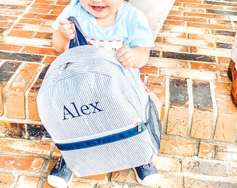 Personalized Baby Backpacks | Monogrammed Toddler Backpacks | Seersucker Backpack | Preschool Book Bag | Personalized Baby Gifts