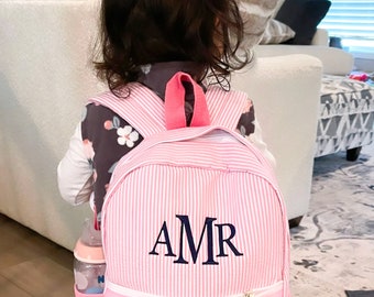 Personalized Baby Backpacks | Monogrammed Toddler Backpacks | Seersucker Backpack | Preschool Book Bag | Personalized Baby Girl Gifts