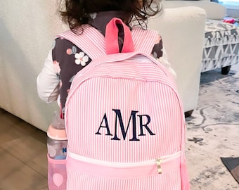 Personalized Baby Backpacks | Monogrammed Toddler Backpacks | Seersucker Backpack | Preschool Book Bag | Personalized Baby Girl Gifts