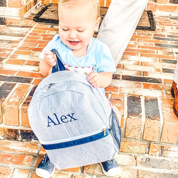 Personalized Baby Backpacks | Monogrammed Toddler Backpacks | Seersucker Backpack | Preschool Book Bag | Personalized Baby Gifts