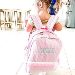 Zaino personalizzato per bambini, zaino monogrammato, borsa per pannolini in seersucker, regali personalizzati per bambini, borsa per la scuola delle bambine, borsa per libri per bambine