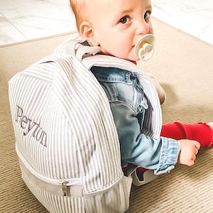 Sacs à dos personnalisés pour bébé, sacs à dos à monogramme pour tout-petit, sac à dos en seersucker, cartable préscolaire, cadeaux personnalisés pour bébé