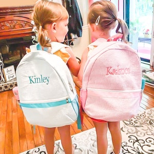 Sac à dos personnalisé pour enfant, sac à dos à monogramme, sac à langer en seersucker, cadeaux personnalisés pour enfant, cartable pour fille, cartable pour fille