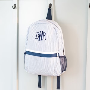 Sac à dos personnalisé pour enfant, sac à dos à monogramme, sac à langer en seersucker, cadeaux personnalisés pour enfant, cartable pour garçon, cartable pour garçon
