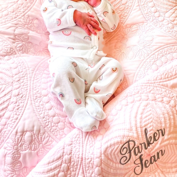 Personalized Baby Quilt | Monogram Baby Quilts | Baby Girl Quilt | Personalized Baby Gifts for Girls | Monogrammed Baby Blanket / Quilt Pink