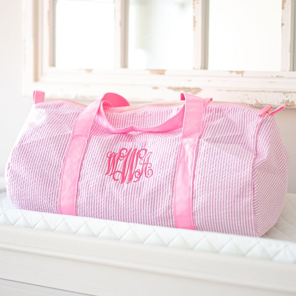 Personalized Baby Duffle Bag | Monogram Seersucker Baby Bag | Monogrammed Baby Gifts for Girls | Kids Duffel Bag | Monogram Baby Travel Bag