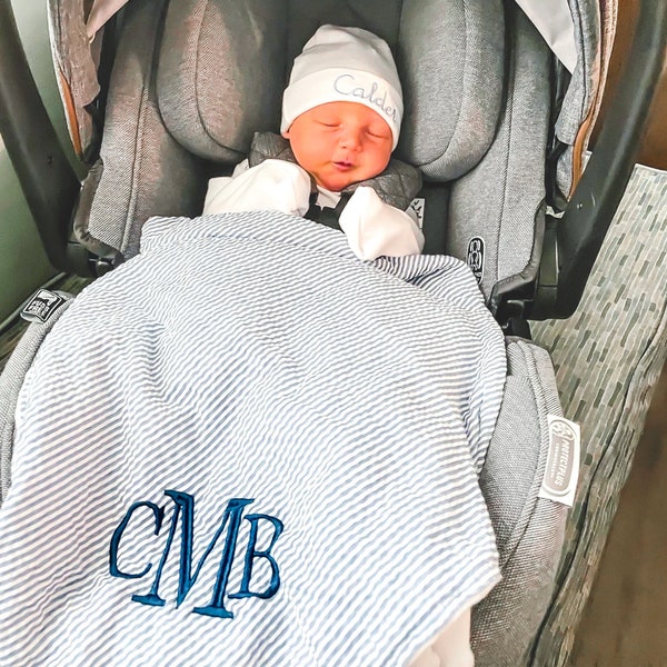 Personalized Baby Blankets | Monogrammed Seersucker Baby Blanket | Custom Baby Blanket | Personalized Baby Gifts | Baby Boy/Girl