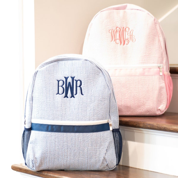 Personalized Kids Backpack | Monogrammed Backpack | Seersucker Diaper Bag | Personalized Gifts for Kids | Boys School Bag | Boys Book Bag